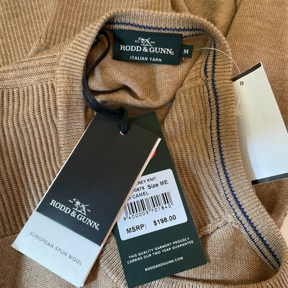 Rodd & Gunn Mens Hawtrey Knit Camel Sweater Crew Neck Wool Pullover Size M NWT - Picture 9 of 12